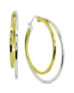 Medium Two-Tone Double Hoop Earrings in Sterling Silver & 18k Gold-Plated Sterling Silver, 1.5", Created for Macy's