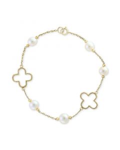 Pearl by EFFY® White Cultured Freshwater Pearl (6mm) Flower Bracelet in 14k Gold