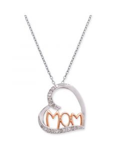 Diamond Mom Heart 18" Pendant Necklace (1/10 ct. t.w.) in Sterling Silver & 18k Rose Gold-Plate