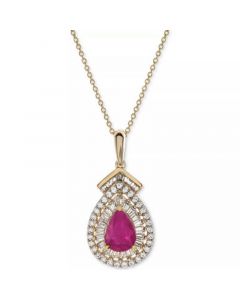 Ruby (3/4 ct. t.w.) & Diamond (1/3 ct. t.w.) 18" Pendant Necklace in 14k Gold (Also Available in Sapphire or Emerald)