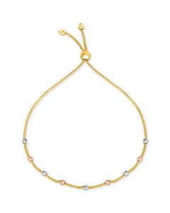 Tricolor Bead Bolo Bracelet in 10k Gold, White Gold & Rose Gold