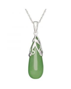 Sterling Silver Necklace, Jade Leaf Top Teardrop Pendant