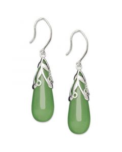 Sterling Silver Earrings, Jade Leaf Top Teardrop Earrings