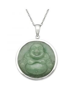 Sterling Silver Necklace, Jade Carved Buddha Pendant