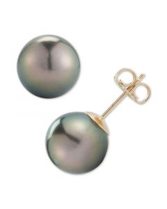 Black Cultured Tahitian Pearl (9mm) Stud Earrings in 14k Gold