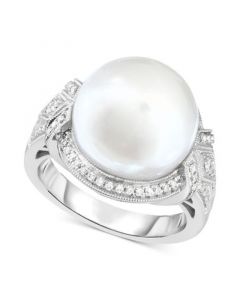 Cultured South Sea Pearl (13mm) & Diamond (1/3 ct. t.w.) Ring in 14k White Gold