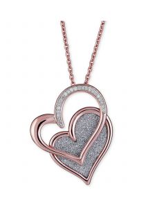 Diamond Glitter Double Heart 18" Pendant Necklace (1/8 ct. t.w.) in 14k Rose Gold-Plated Sterling Silver