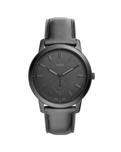 Men's Minimalist Black Leather Strap Watch 44mm