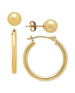 2 Pc. Set Polished Stud & Hoop Earrings in 14k Gold, 3/4 inch Hoop