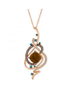 Exotics® Crazy Collection® Chocolate Quartz® (3-3/4 ct. t.w.) & Diamond (3/4 ct. t.w.) 18" Pendant Necklace in 14k Rose Gold