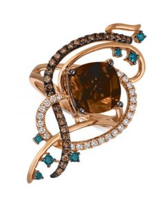 Exotics® Crazy Collection® Chocolate Quartz® (3-3/4 ct. t.w.) & Diamond (3/4 ct. t.w.) Statement Ring in 14k Rose Gold