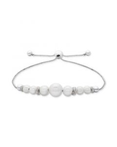 Cultured Freshwater Pearl (4-1/2mm to 8-1/2mm) & Diamond Accent Bolo Bracelet in Sterling Silver