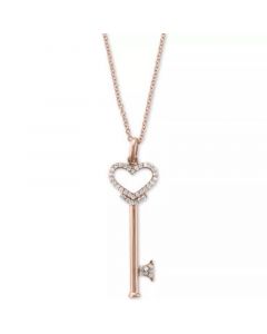 Pave Rose by EFFY® Diamond Diamond Heart Key Pendant (1/5 ct. t.w.) in 14k Rose Gold