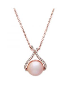 Pink Cultured Freshwater Pearl (13 mm) & Diamond (1/4 ct. t.w.) 18" Pendant Necklace in 14k Rose Gold