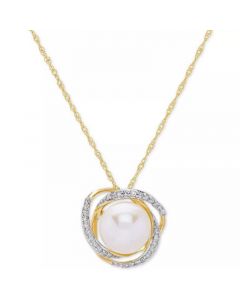 Cultured Freshwater Pearl (8mm) & Diamond (1/8 ct. t.w.) 18" Pendant Necklace in 14k Yellow Gold or White Gold