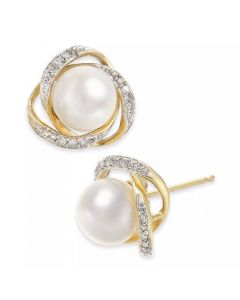 Cultured Freshwater Pearl (7mm) & Diamond (1/8 ct. t.w.) Stud Earrings in 14k Gold