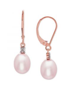 Blush Cultured Freshwater Pearl (8mm) & Diamond Accent Drop Earrings in 14k Rose Gold