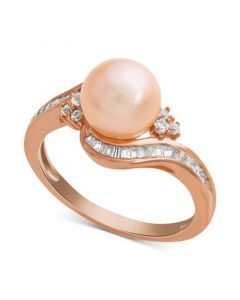 Pink Cultured Freshwater Pearl (8mm) & Diamond (1/4 ct. t.w.) Swirl Ring in 14k Rose Gold