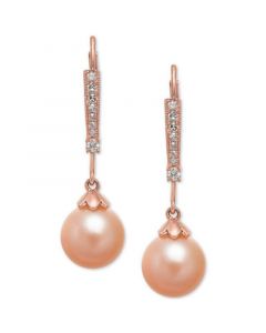 Pink Cultured Freshwater Pearl (8mm) & Diamond (1/10 ct. t.w.) Linear Drop Earrings in 14k Rose Gold