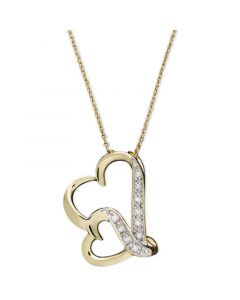 Double Wavy Heart Diamond Pendant Necklace in 18k Gold over Sterling Silver (1/10 ct. t.w.)