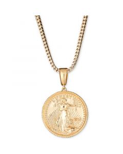 Men's Coin 24" Pendant Necklace in 14k Gold-Plated Sterling Silver