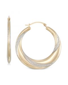 Two-Tone Polished & Textured Hoop Earrings in 10k Gold & White Gold