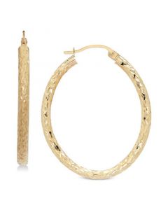 Textured Oval Hoop Earrings in 14k Gold, 1-3/8 inch