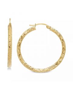 Textured Hoop Earrings in 14k Gold, 1 3/8 inch