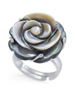 Tahitian Mother-of-Pearl Carved Rose Ring in Sterling Silver