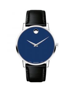 Men's Swiss Museum Classic Black Leather Strap Watch 40mm