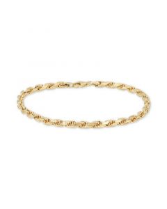 Diamond Cut Rope Chain Bracelet (4mm) in 14k Gold, Made in Italy