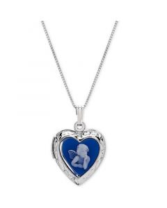 Angel Cameo Locket 18" Pendant Necklace in Sterling Silver