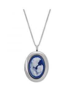 Mother & Infant Cameo Locket 18" Pendant Necklace in Sterling Silver