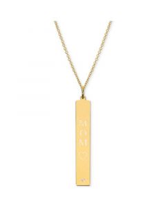 Diamond Accent Mom Bar Pendant Necklace in 14k Gold over Silver, 18" (also available in Sterling Silver)