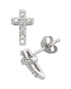 Diamond Cross Stud Earrings (1/10 ct. t.w.) in Sterling Silver