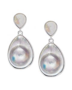 Mabé Blister Pearl (24 x 18mm, 10 x 8mm) Drop Earrings in Sterling Silver