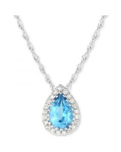 Blue Topaz (3/4 ct. t.w.) & Diamond Accent 18" Pendant Necklace in 14k White Gold