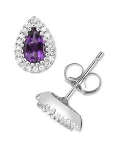 Amethyst (3/4 ct. t.w.) & Diamond (1/8 ct. t.w.) Teardrop Stud Earrings in 14k White Gold