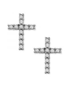 14k White Gold Earrings, Diamond Accent Cross Stud Earrings