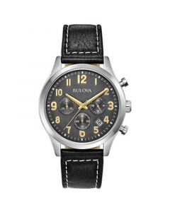 Men's Classic Chronograph Black Leather Strap Watch 41mm