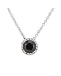 Black Cubic Zirconia 18" Pendant Necklace in Sterling Silver