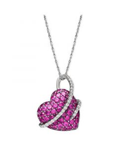 Sterling Silver Necklace, Ruby (2-1/2 ct. t.w.) and Diamond (1/5 ct. t.w.) Heart Pendant