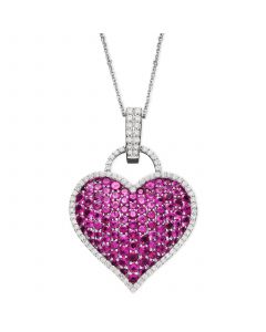 Ruby (6-1/2 ct. t.w.) and Diamond (1/2 ct. t.w.) Pave Heart Pendant in 14k White Gold