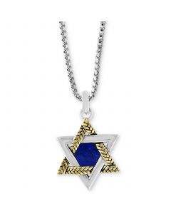 EFFY® Men's Lapis Lazuli (8-1/2 x 7-1/2mm) Star of David 22" Pendant Necklace in Sterling Silver & 18k Gold-Plate