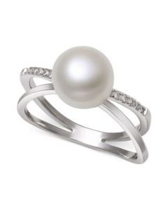 Cultured Freshwater Pearl (9mm) & Cubic Zirconia Crisscross Ring in Sterling Silver