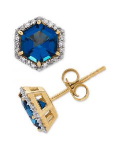 London Blue Topaz (2 ct. t.w.) & Diamond (1/5 ct. t.w.) Stud Earrings in 14k Gold