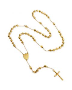 Men's Beaded Cross 28" Rosary Necklace in Yellow Ion-Plated Stainless Steel