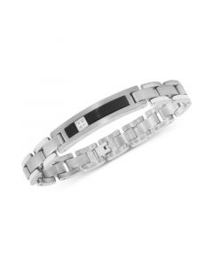 Men's Diamond Accent ID Bracelet in Titanium, 14k White Gold, and Black Ion-Plate