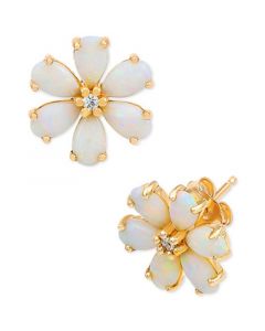 Opal (1-1/5 ct. t.w.) & White Topaz Accent Flower Stud Earrings in 14k Gold