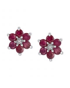 Ruby (1-3/4 ct. t.w.) & Diamond Accent Flower Stud Earrings in Sterling Silver